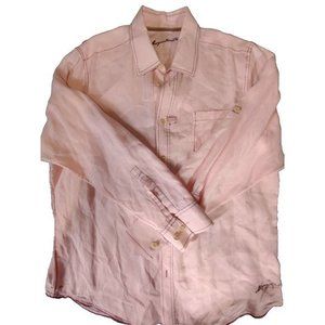 🔥Margaritaville Rare Men's XL Long Sleeve Pink 100% Linen 👀Embroidered‎ Shirt